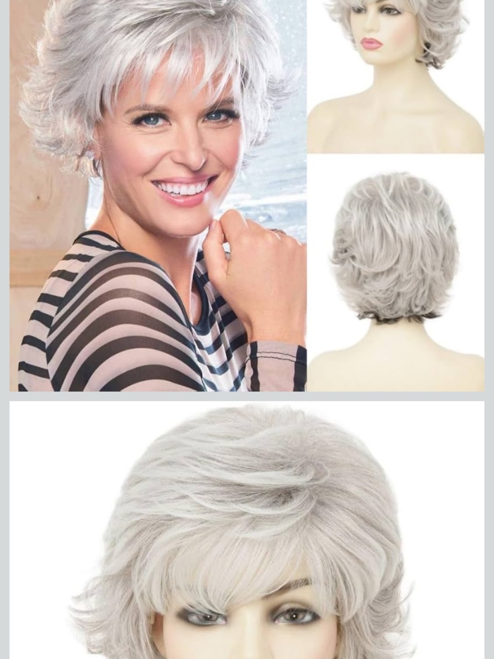 Short Layered Silver Synthetic Wig for Women - Elegant Light Gray Style - Picture 3 of 9